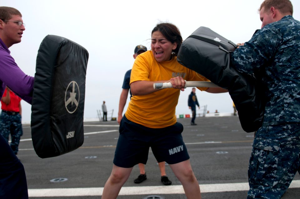 US Navy 110816-N-PB383-348 A Sailor defends herself against a simulated attacker