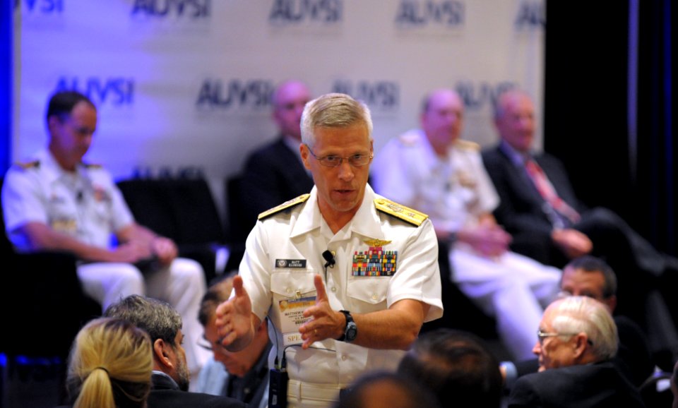 US Navy 110818-N-PO203-205 Rear Adm. Matthew Klunder, Director of Intelligence, Surveillance and Reconnaissance Capabilities, addresses attendees o