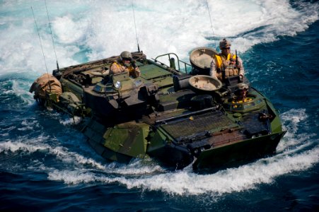US Navy 110819-N-PB383-220 Marines drive an AAV into the well deck of the San Antonio