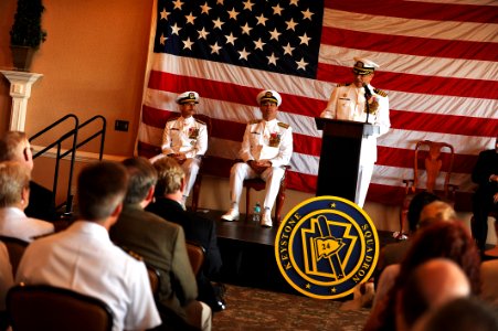 US Navy 110819-N-YR391-001 Capt. Aaron Jacobs speaks at the the disestablishment ceremony for DESRON-24