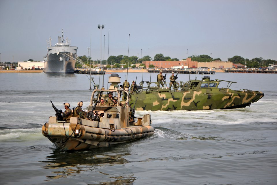 US Navy 110818-N-YO394-075 Sailors from Riverine Squadron 1 perform a live boat demonstration