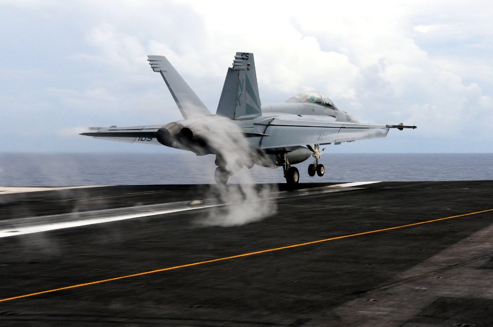 US Navy 110824-N-UO379-147 An F-A-18F Super Hornet assigned to the Black Knights of Strike Fighter Squadron (VFA) 154