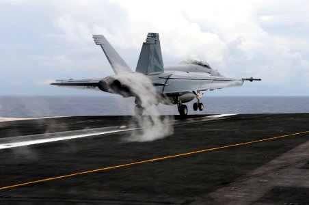 US Navy 110824-N-UO379-147 An F-A-18F Super Hornet assigned to the Black Knights of Strike Fighter Squadron (VFA) 154