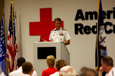 US Navy 110829-N-NT881-068 Vice Adm, Dirk J. Debbink, Chief of Navy Reserve, speaks with business and civic leaders at the Cincinnati Red Cross hea photo