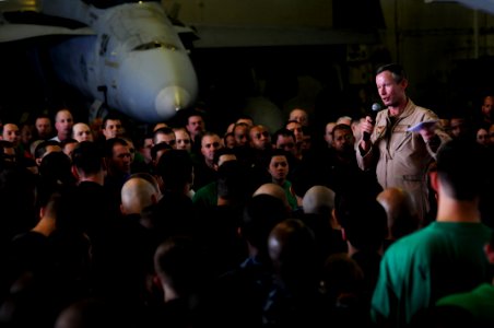 US Navy 110824-N-XE109-109 Rear Adm. Ted Branch talks to Sailors aboard the USS George Bush