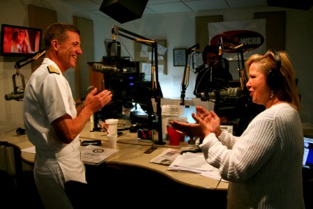 US Navy 110830-N-YM440-003 Vice Adm. Dirk Debbink, Chief of Navy Reserve, is interviewed by Janeen Coyle for a segment of the Married with Micropho photo