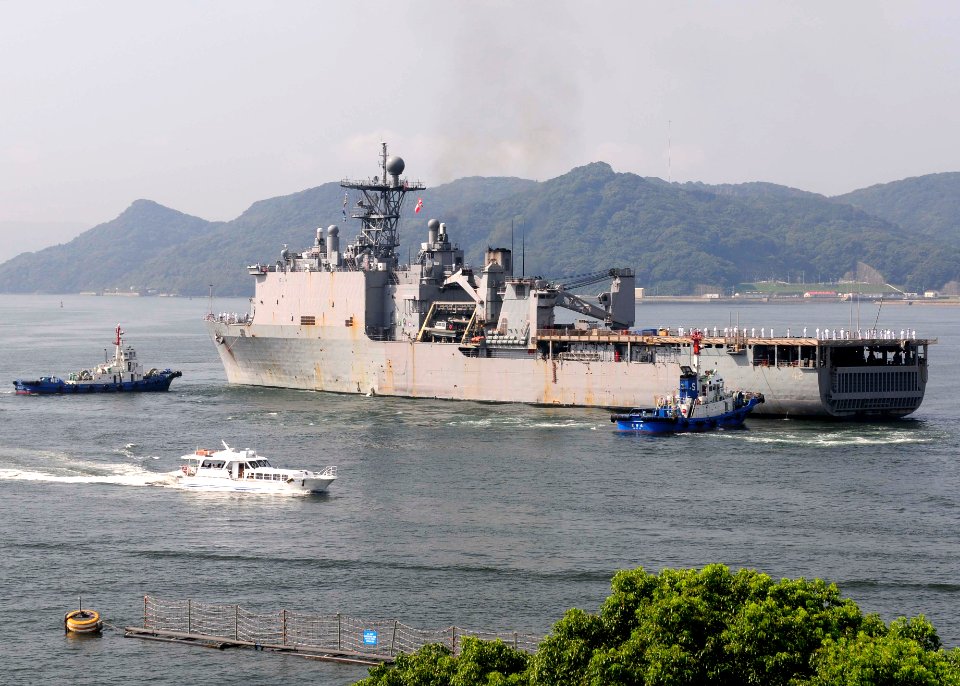 US Navy 110825-N-WJ771-064 The forward-deployed amphibious dock landing ship USS Germantown (LSD 42) returns to Fleet Activities Sasebo after its s