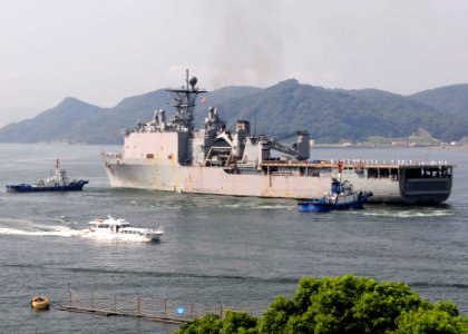 US Navy 110825-N-WJ771-064 The forward-deployed amphibious dock landing ship USS Germantown (LSD 42) returns to Fleet Activities Sasebo after its s