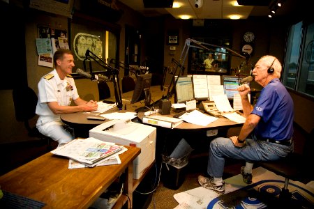 US Navy 110829-N-YM440-001 Jim Scott interviews Vice Adm. Dirk Debbink, Chief of Navy Reserve, on the WLW Early Morning Show on AM 700 during Cinci photo