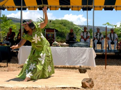 US Navy 110829-N-YU572-097 Kaulana Finn performs a hula to
