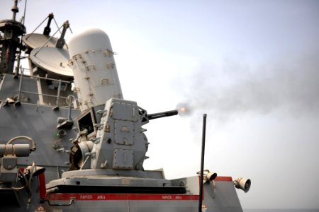 US Navy 110831-N-YZ751-017 The guided-missile destroyer USS Truxtun (DDG 103) conducts a close-in weapons system live-fire exercise photo