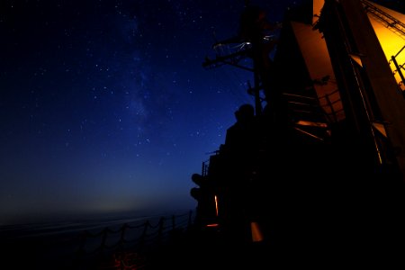 US Navy 110902-N-YZ751-301 The guided-missile destroyer USS Truxtun (DDG 103) transits the Arabian Gulf at night. Truxtun is deployed to the U.S