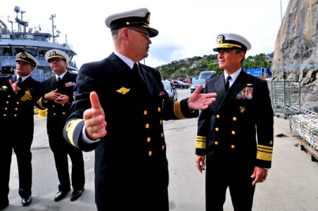 US Navy 110830-N-IZ292-151 Vice Adm. Harry B. Harris Jr., right, commander of U.S. 6th Fleet, listens to Rear Adm. Bernt Grimstvedt, photo