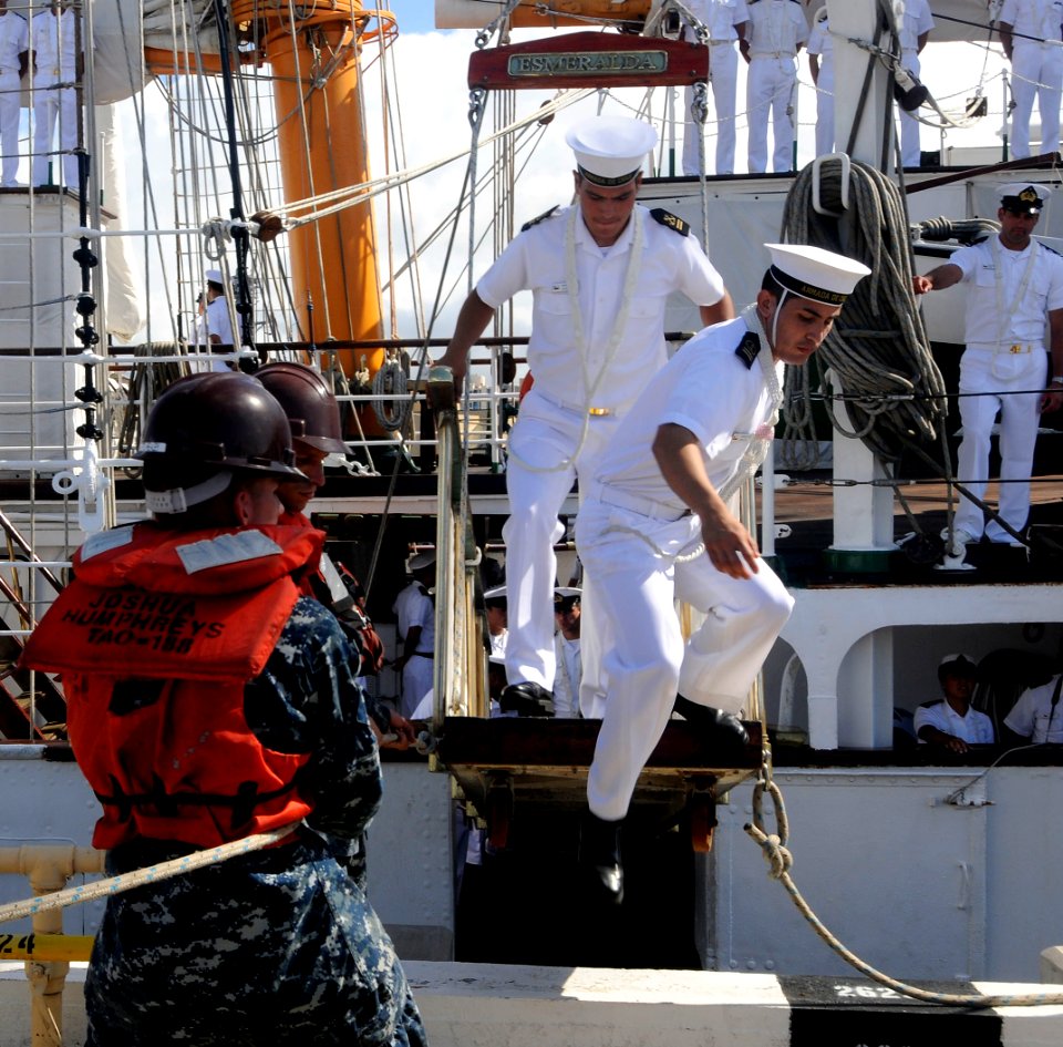US Navy 110830-N-WX059-225 Sailors assigned to Esmeralda (BE-43) come ashore at Joint Base Pearl Harbor-Hickam