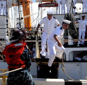 US Navy 110830-N-WX059-225 Sailors assigned to Esmeralda (BE-43) come ashore at Joint Base Pearl Harbor-Hickam