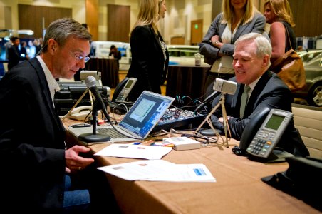US Navy 110830-N-ZZ999-002 Secretary of the Navy (SECNAV) Ray Mabus is interviewed by Thom Hartmann of The Thom Hartmann Program about how the Navy