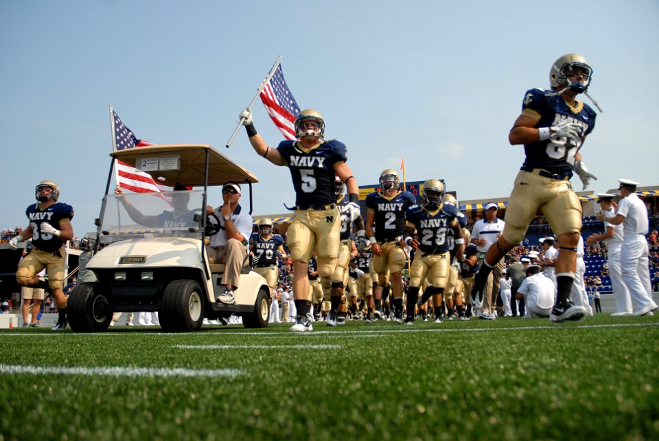 US Navy 110903-N-OA833-002 The U.S. Naval Academy Midshipmen take the field before the school's season-opening football game at Navy Marine Corps S