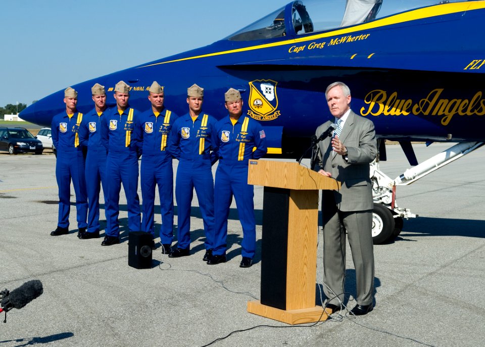 US Navy 110901-N-ZZ999-002 Secretary of the Navy (SECNAV) Ray Mabus speaks during a press conference at Naval Air Station Patuxent River about the
