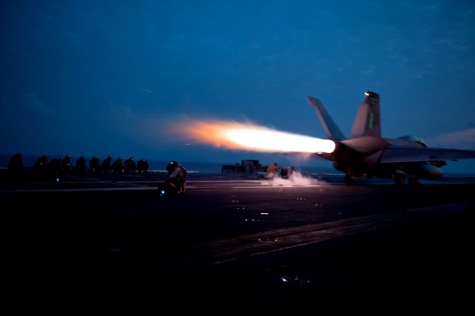 US Navy 110901-N-BT887-188 An F-A-18F Super Hornet launches from USS John C. Stennis (CVN 74)
