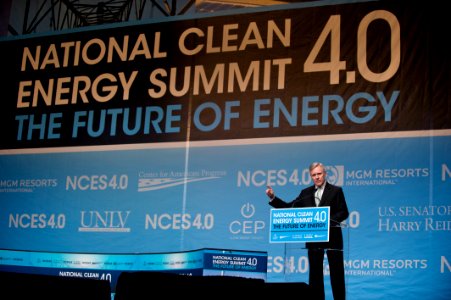 US Navy 110830-N-ZZ999-005 Secretary of the Navy (SECNAV) Ray Mabus delivers the keynote address at the National Clean Energy Summit 4.0 in Las Veg