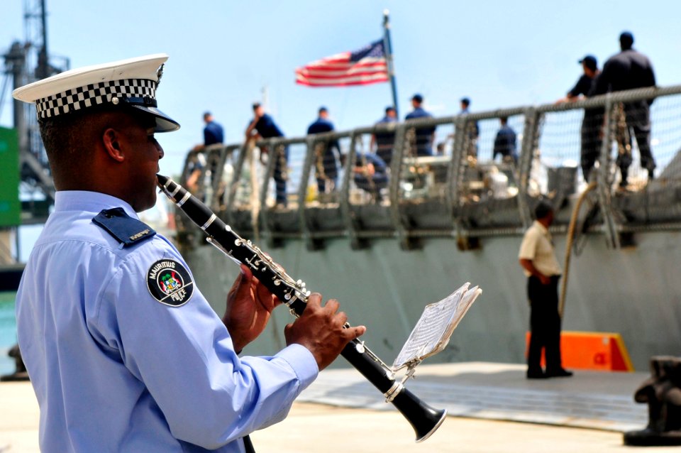 US Navy 110905-N-IZ292-190 A member of the Mauritian Police Force Band plays the clarinet as the guided-missile frigate USS Samuel B. Roberts (FFG