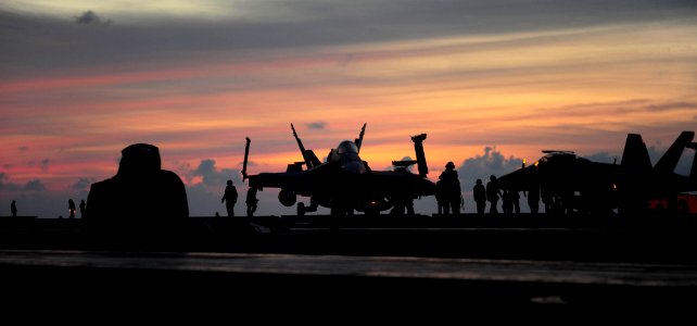 US Navy 110901-N-ZZ999-452 An F-A-18F Super Hornet assigned to the Black Aces of Strike Fighter Squadron (VFA) 14 taxis