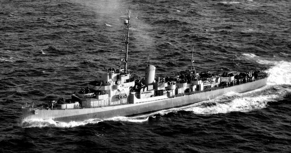 USS Burrows (DE-105) underway in the Atlantic Ocean on 3 January 1945 (80-G-301385)
