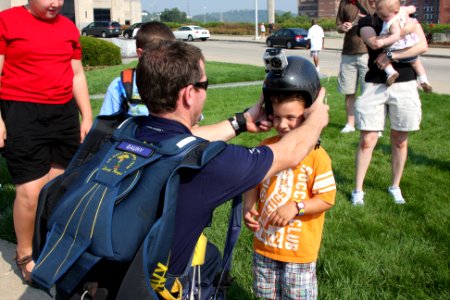 US Navy 110903-N-NT881-105 Chief Special Warfare Operator (SEAL) Justin Gauny, assigned to the U.S. Navy parachute demonstration team, the Leap Fro photo