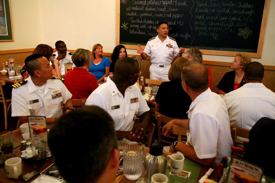 US Navy 110901-N-YM440-075 Rear Adm. Anatolio B. Cruz III speaks at a Navy for Moms event at the First Watch restaurant during Cincinnati Navy Week