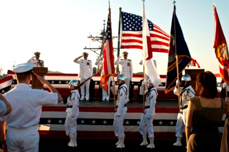 US Navy 110907-N-CZ945-244 The color guard parades the colors at the U.S. 7th Fleet change of command ceremony aboard USS Blue Ridge (LCC 19) photo