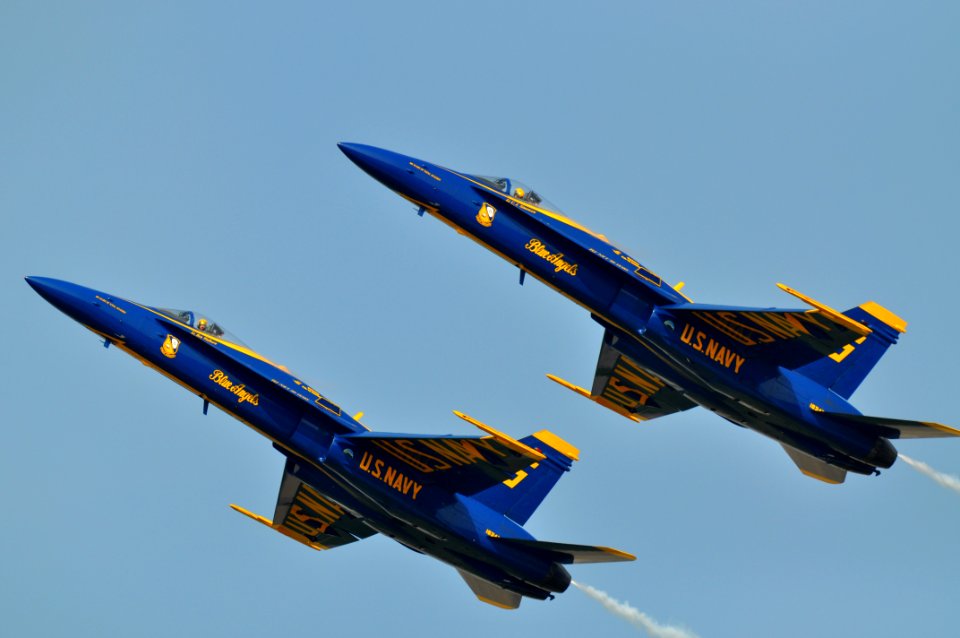 US Navy 110903-N-ZZ999-377 -A-18 Hornet strike fighters from the U.S. Navy flight demonstration squadron, the Blue Angels, perform tight formation