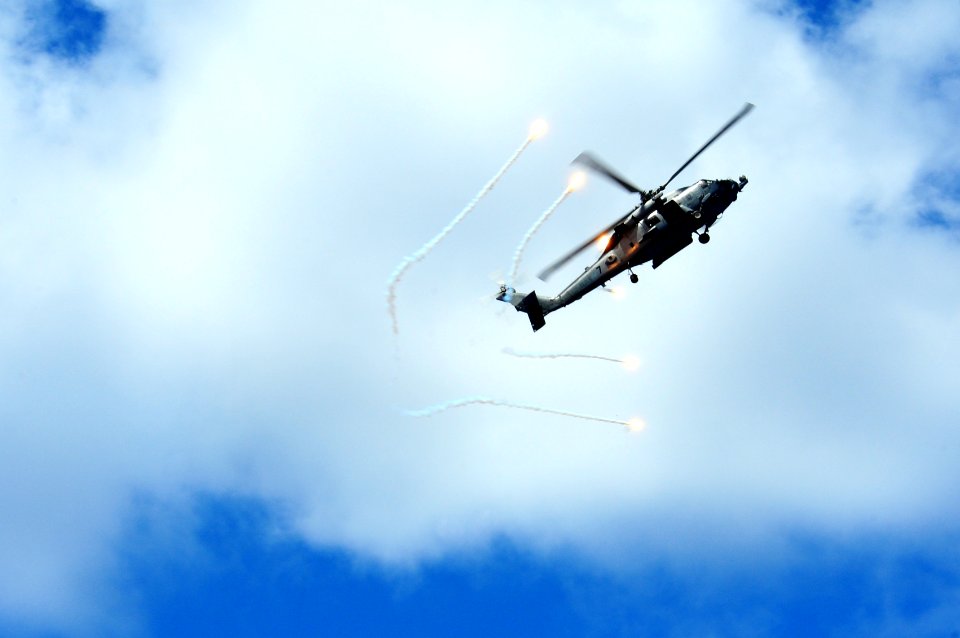 US Navy 110904-N-UO379-157 An HH-60H Sea Hawk helicopter assigned to the Black Knights of Helicopter Anti-Submarine Squadron (HS) 4 releases counte