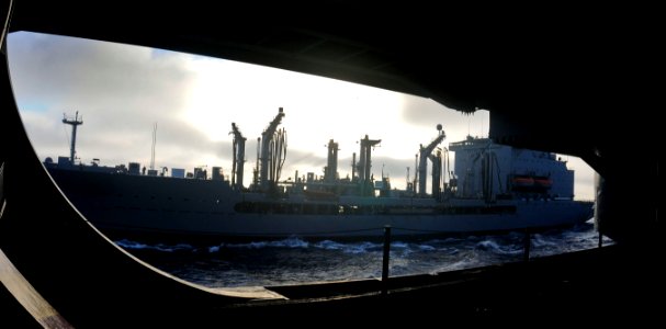 US Navy 110907-N-OK922-001 The Nimitz-class aircraft carrier USS Carl Vinson (CVN 70), right, conducts a replenishment at sea with the Military Sea