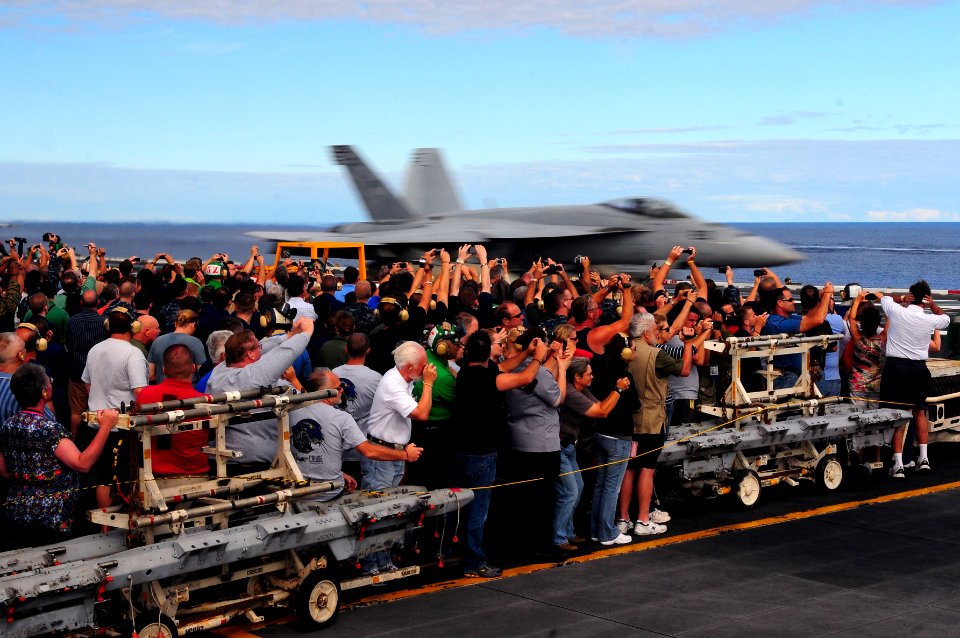 US Navy 110905-N-UO379-108 An F-A-18E Super Hornet assigned to the Argonauts of Strike Fighter Squadron (VFA) 147 launches from the aircraft carrie