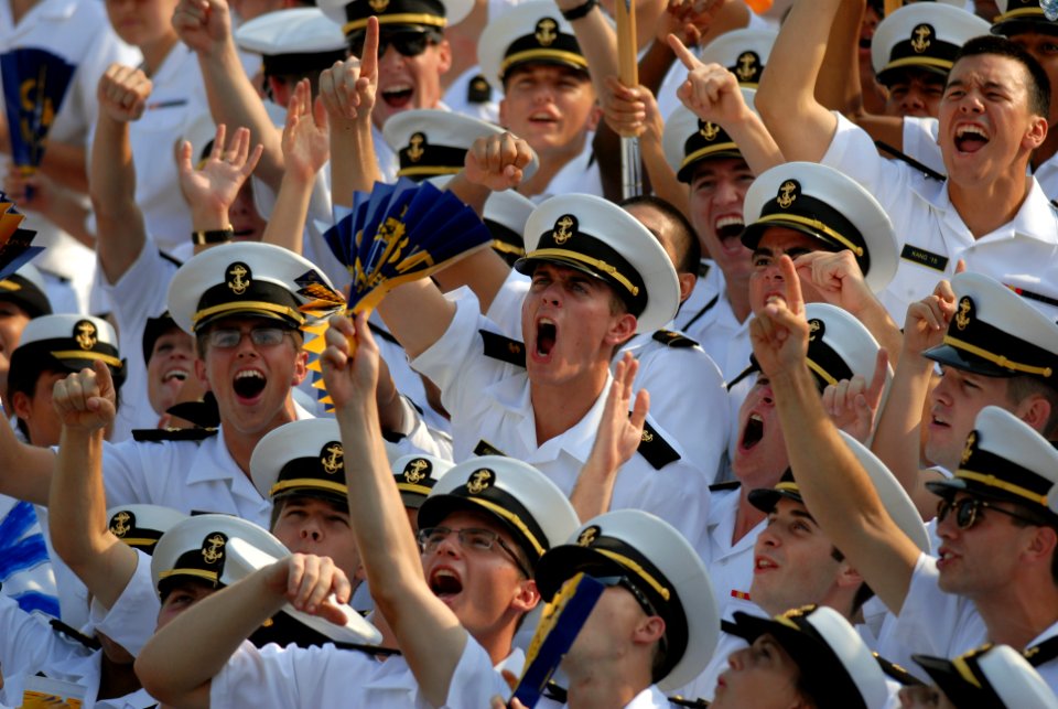 US Navy 110903-N-OA833-003 The brigade of U.S. Naval Academy midshipmen cheer a touchdown during the school's season-opening football game at Navy