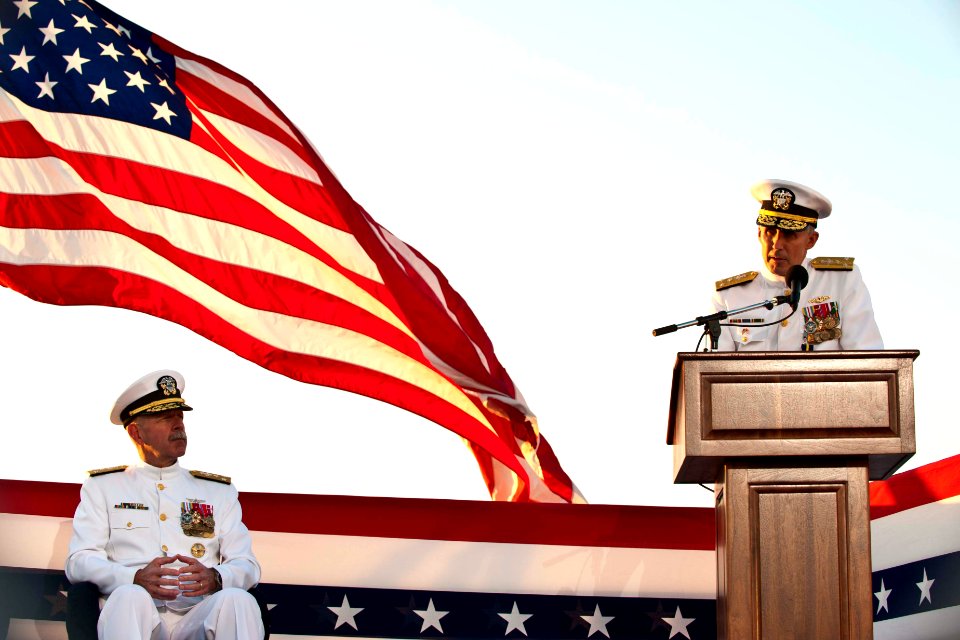 US Navy 110907-N-CZ945-153 Vice Adm. Scott R. Van Buskirk, left, addresses the audience as Vice Adm. Scott R. Swift listens during the U.S. 7th Fle