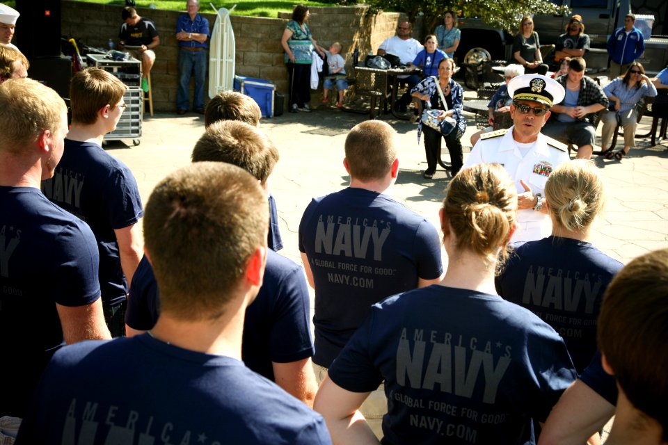 US Navy 110907-N-YM440-212 Rear Adm. Douglas J. McAneny, commandant of the National War College, speaks with future Sailors at the Henry Doorly Zoo