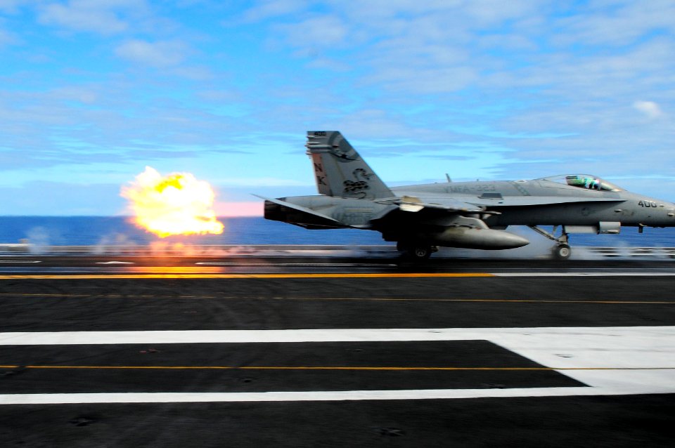 US Navy 110905-N-UO379-362 An F-A-18C Hornet assigned to the Death Rattlers of Marine Fighter Attack Squadron (VMFA) 323 launches from the aircraft