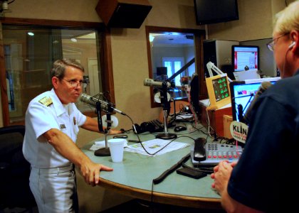US Navy 110906-N-CI293-168 Rear Adm. Douglas J. McAneny, commandant of the National War College, is interviewed by Dennis Kellog of KLIN News Talk