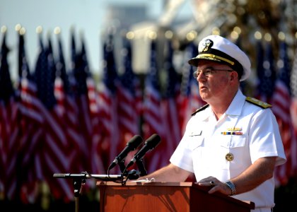 US Navy 110911-N-NY820-176 Adm. John C. Harvey Jr. speaks during a 9-11 Remembrance ceremony at Town Point Park photo