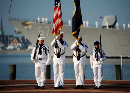 US Navy 110911-N-NY820-085 Color guard members parade the colors during a 9-11 Remembrance ceremony at Town Point Park photo