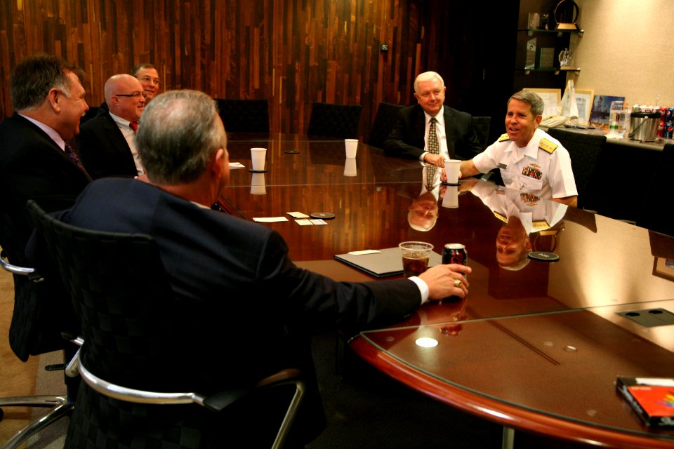 US Navy 110907-N-YM440-012 Rear Adm. Douglas J. McAneny, commandant of the National War College, meets with leadership from the architecture, engin