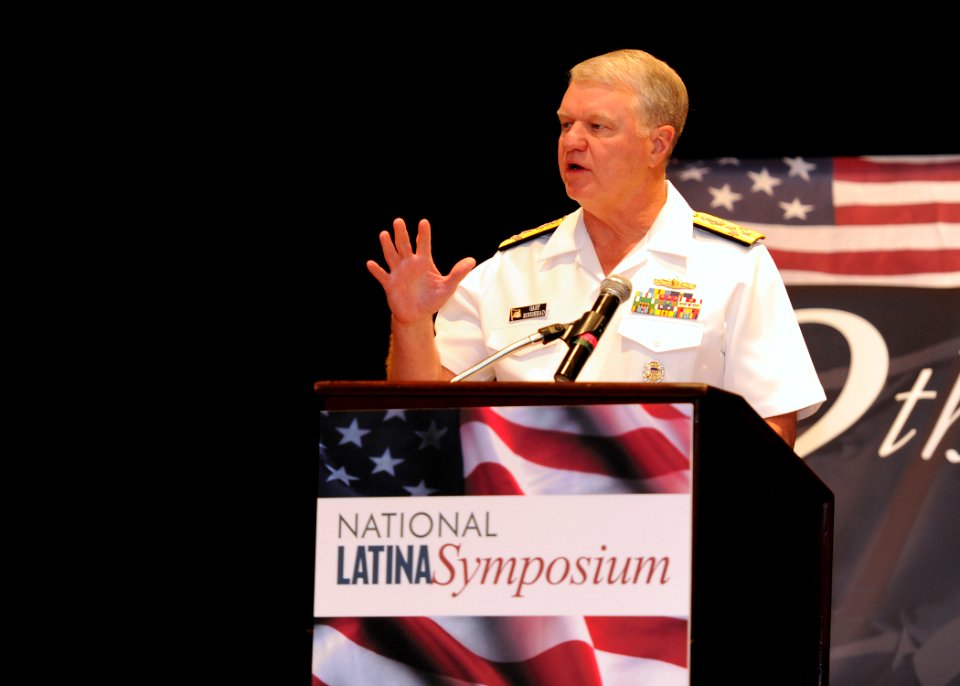 US Navy 110908-N-KV696-161 Chief of Naval Operations (CNO) Adm. Gary Roughead addresses Latin American military members and civilians