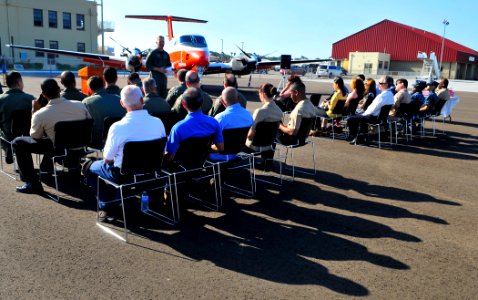 US Navy 110907-N-KB563-002 Capt. Yancy B. Lindsey, commanding officer of Naval Air Station North Island, speaks during a disestablishment ceremony photo