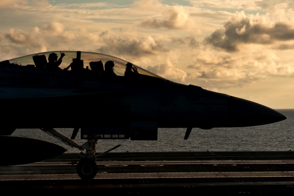 US Navy 110909-N-BT887-320 Lt. Kilton Kingsman, a weapons system officer assigned to the Black Aces of Strike Fighter Squadron (VFA) 41, gives a th