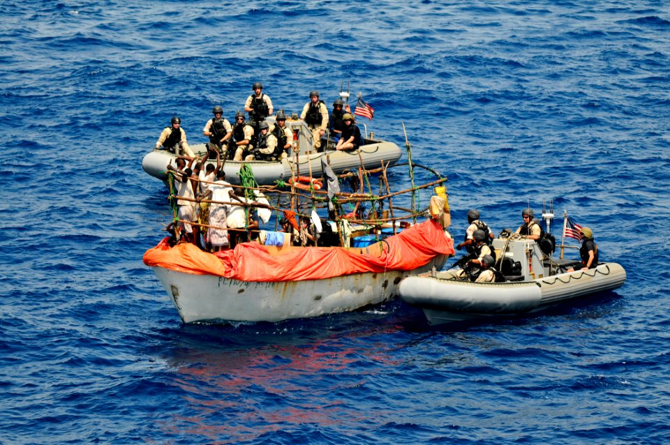 US Navy 110910-N-YM590-133 Members of the visit, board, search and seizure team from the guided-missile cruiser USS Anzio (CG 68)