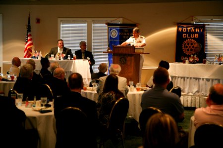 US Navy 110907-N-YM440-047 Rear Adm. Douglas J. McAneny, commandant of the National War College, speaks to the Omaha Rotary Club
