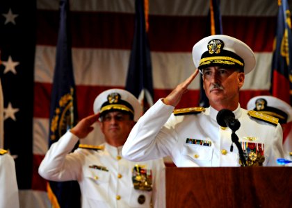US Navy 110916-N-NY820-108 Rear Adm. Townsend G. Alexander, incoming commander of Navy Region Mid-Atlantic, salutes during a change of command and