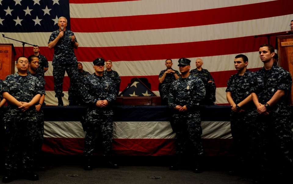 US Navy 110911-N-OY799-377 Rear Adm. Craig Faller speaks to Sailors during a 9-11 Remembrance ceremony aboard