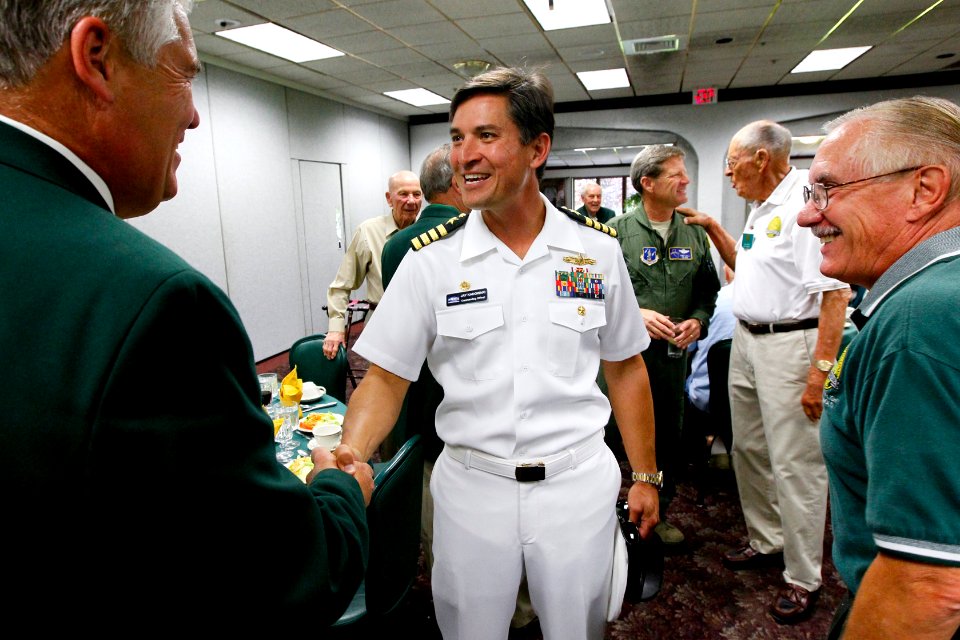 US Navy 110914-N-HW977-113 Capt. Jay Kadowaki, center, is introduced to Al Stretch Strzemieczny before speaking to members of the Order of Daedalia